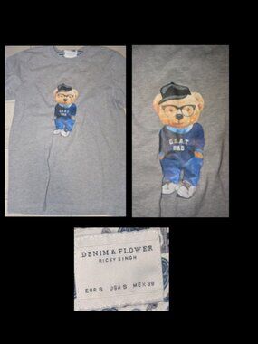 Denim & Flower Ricky Singh Teddy Bear " G.O.A.T. Dad" T Shirt Mens Sz S